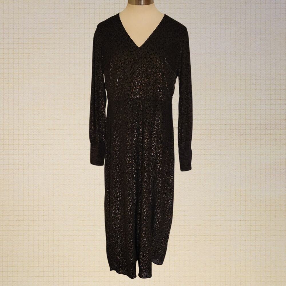 Tahari Black Mesh Leopard Velvet Metallic Evening Dress Size 12